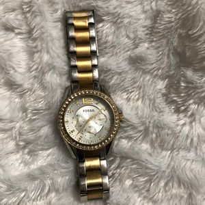 Two-Toned Riley Multifunction Steel Fossil Watch